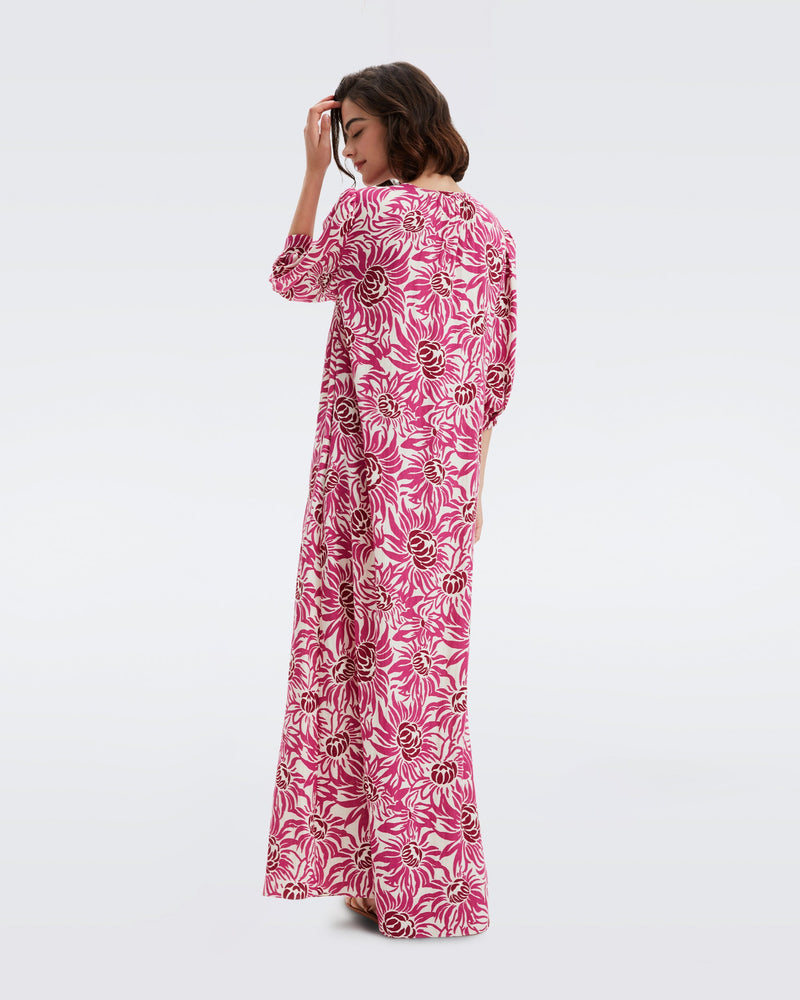 DVF Drogo Linen Maxi Dress in Anemone Signature Pink