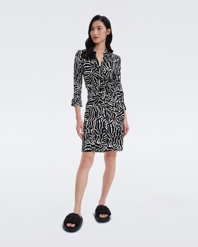 DVF Sheska Matte Jersey Knee-Length Dress in Tiger Black