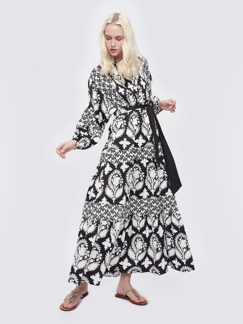 Tessa Maxi Dress In Trellis & Woodcut