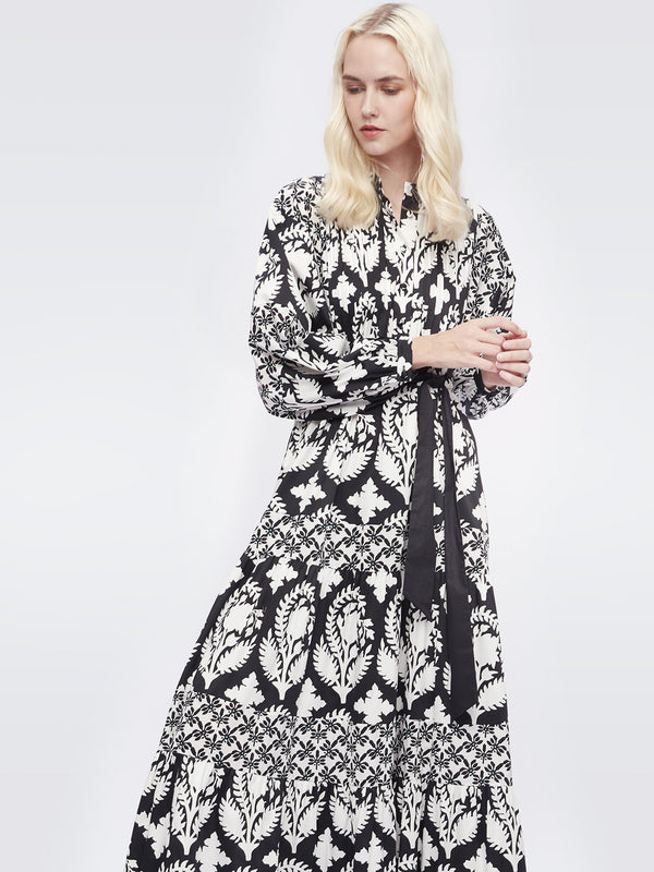 Tessa Maxi Dress In Trellis & Woodcut