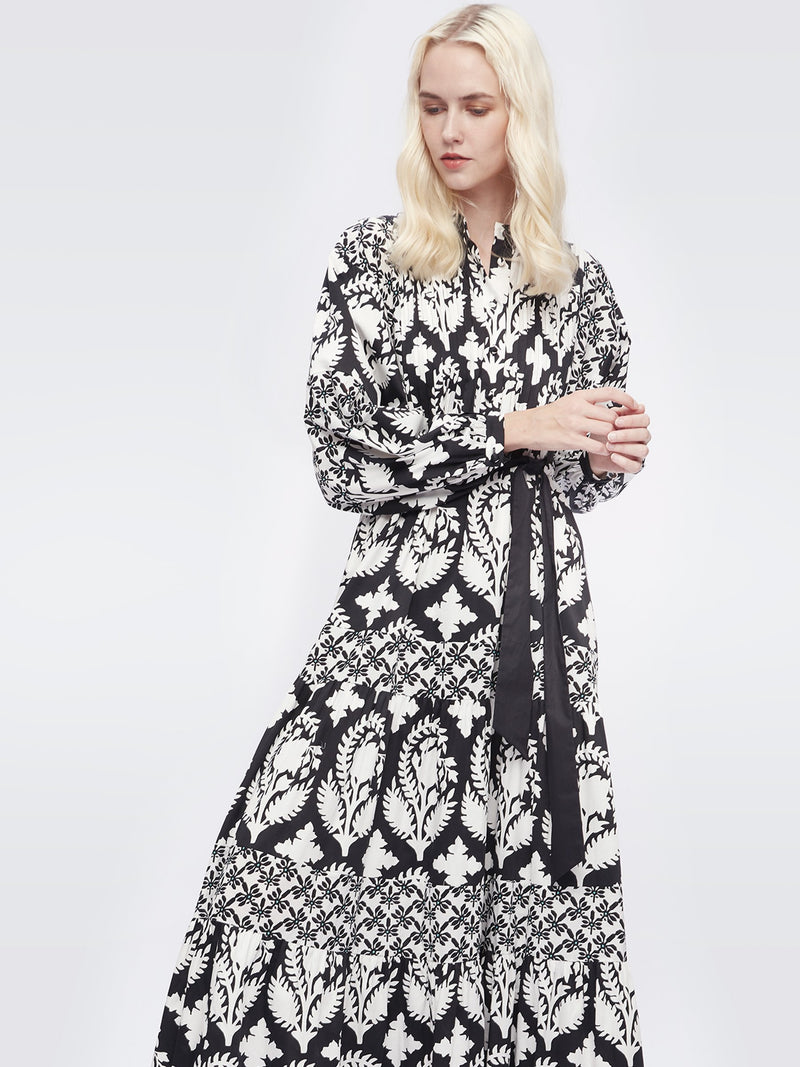 Tessa Maxi Dress In Trellis & Woodcut