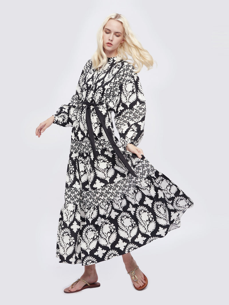 Tessa Maxi Dress In Trellis & Woodcut