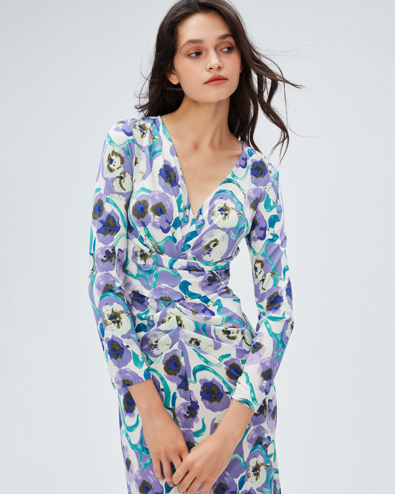 dvf timmy dress in watercolor blossom med purple