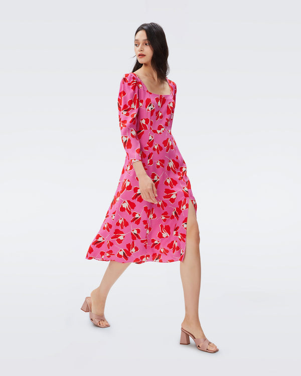 DVF joanna midi dress in giant paper tulip pink