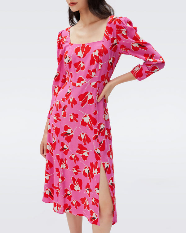 DVF joanna midi dress in giant paper tulip pink