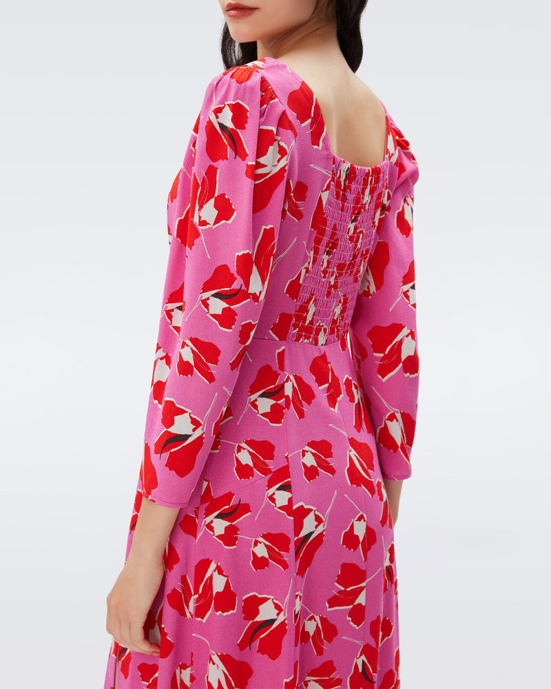 DVF joanna midi dress in giant paper tulip pink