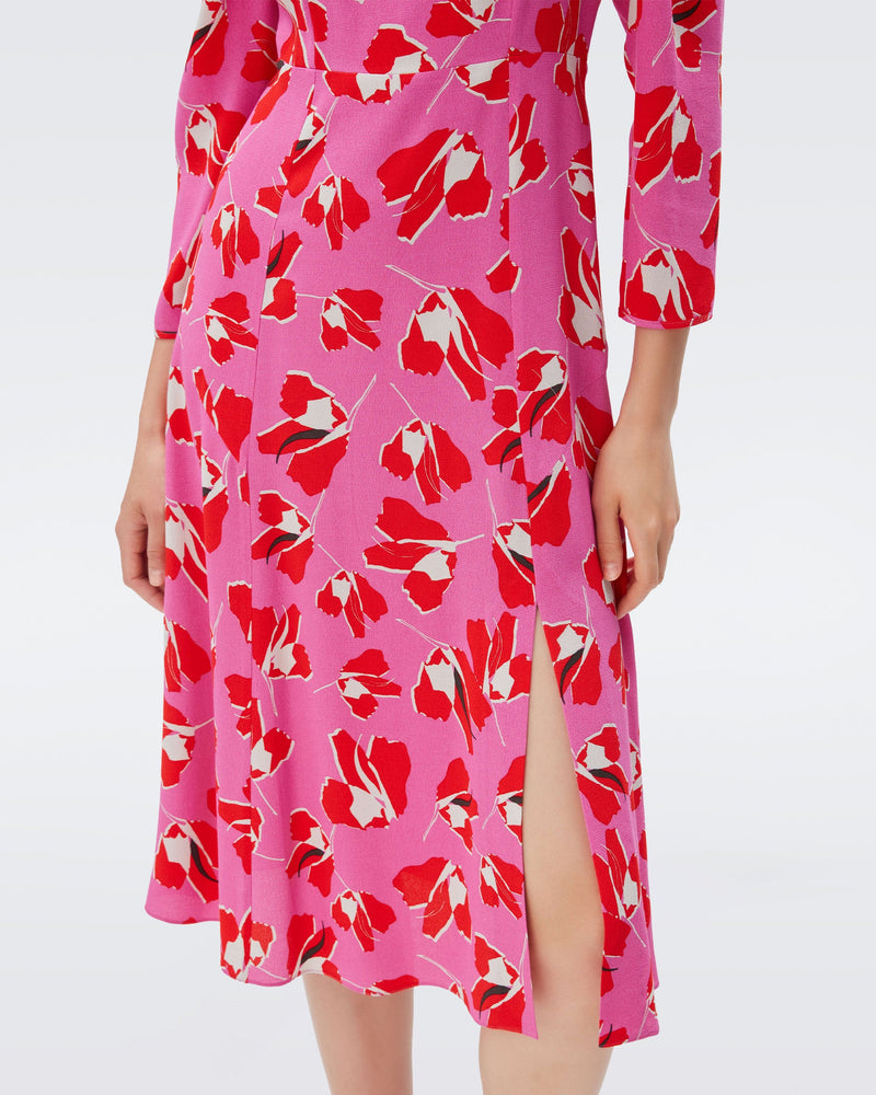 DVF joanna midi dress in giant paper tulip pink
