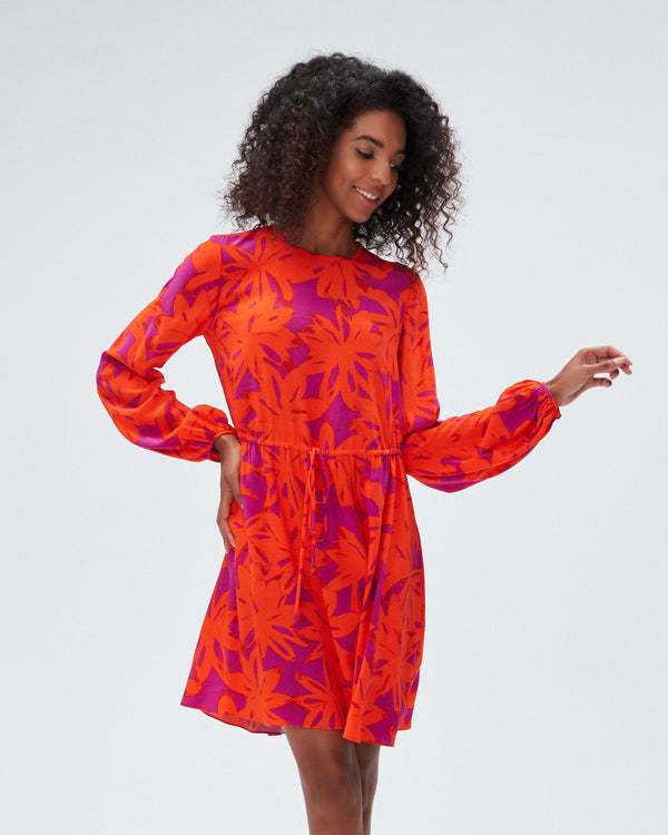 dvf sydney mini dress in brushed petals orange