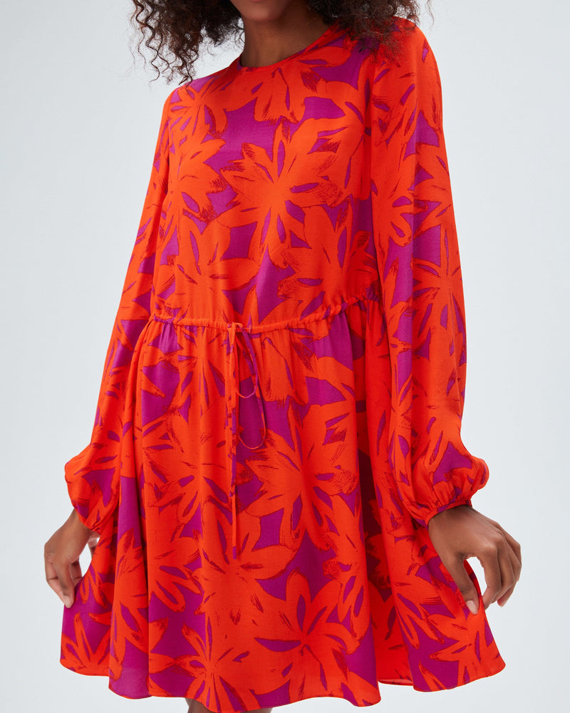 dvf sydney mini dress in brushed petals orange