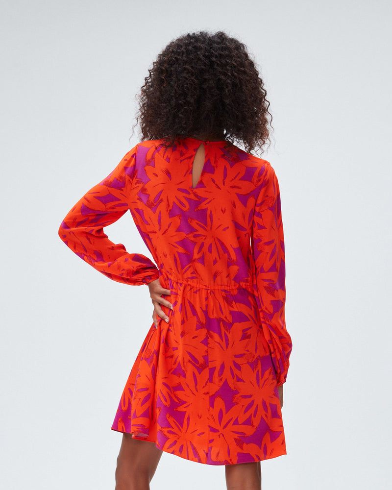 dvf sydney mini dress in brushed petals orange