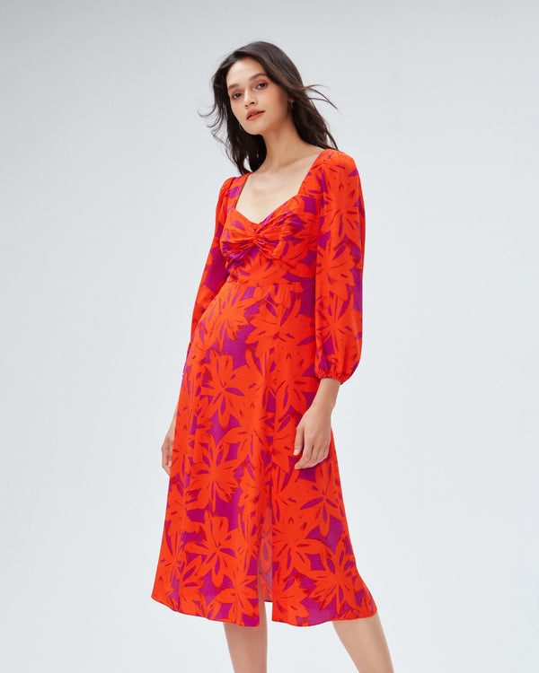 dvf evie dress in brushed petals orange