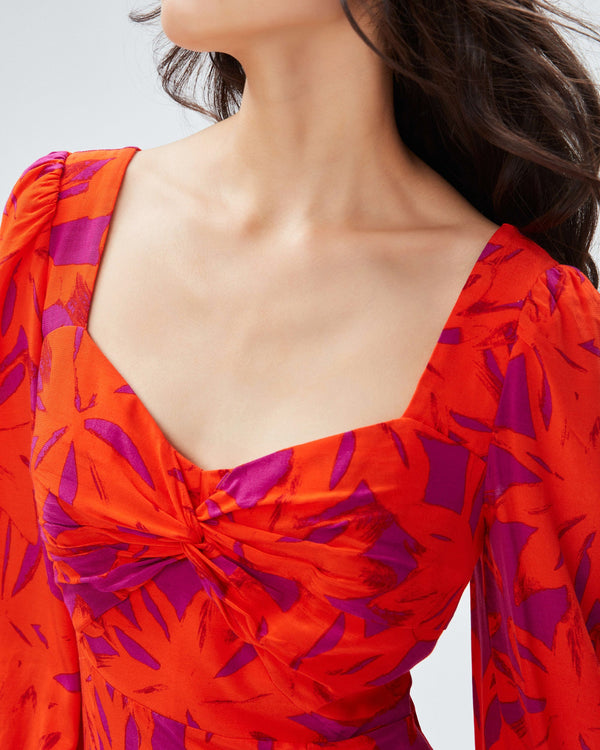 dvf evie dress in brushed petals orange