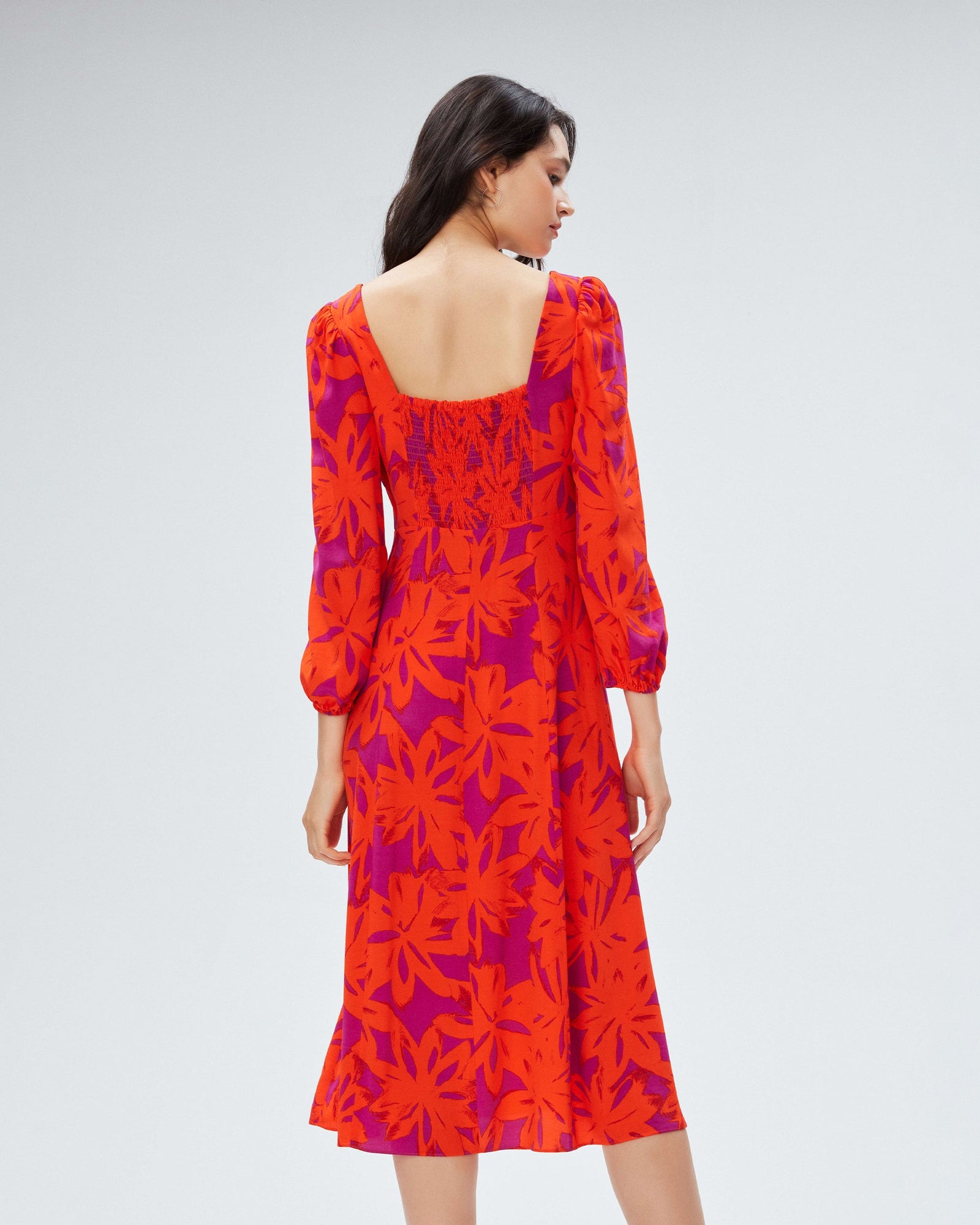 dvf evie dress in brushed petals orange