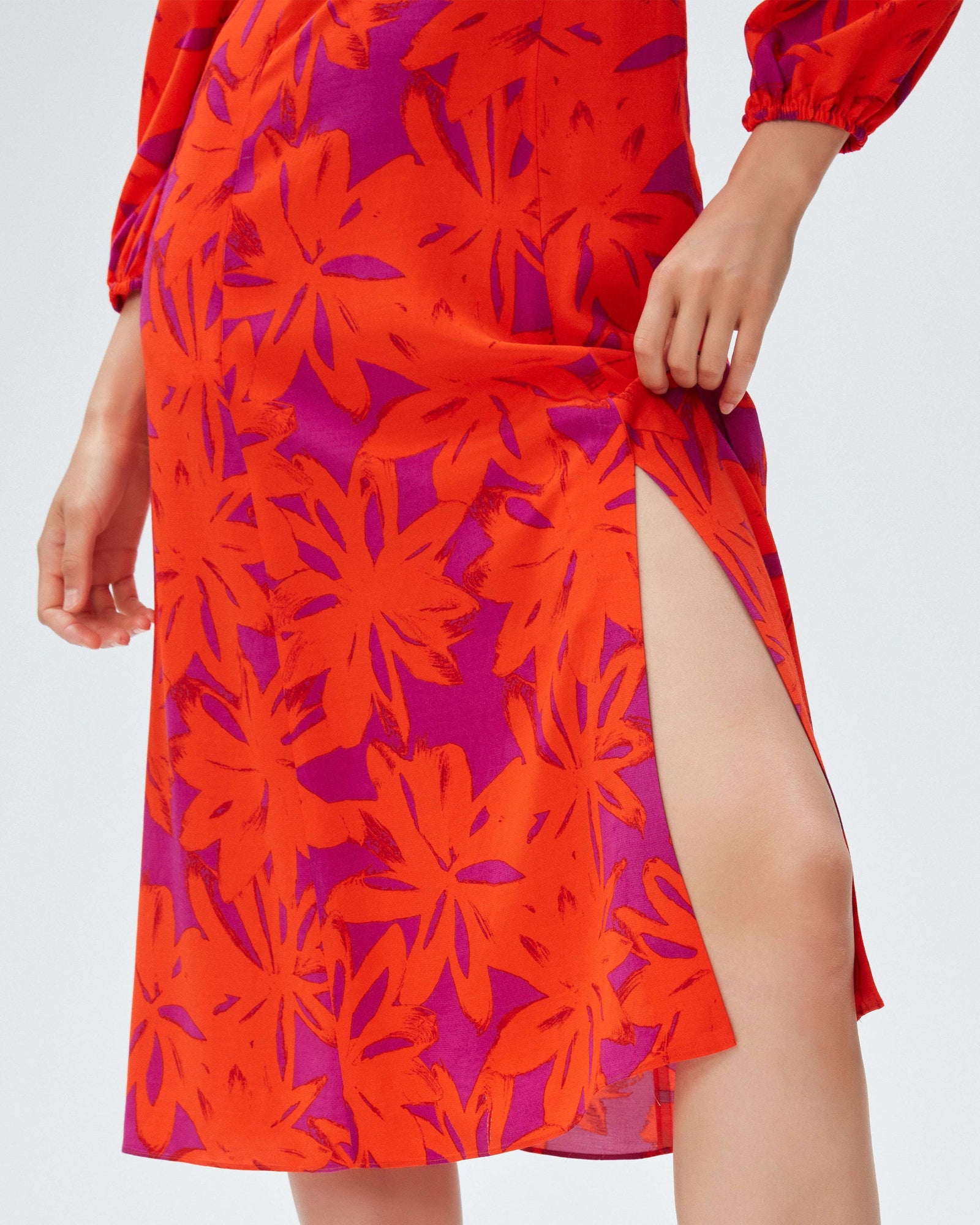 dvf evie dress in brushed petals orange