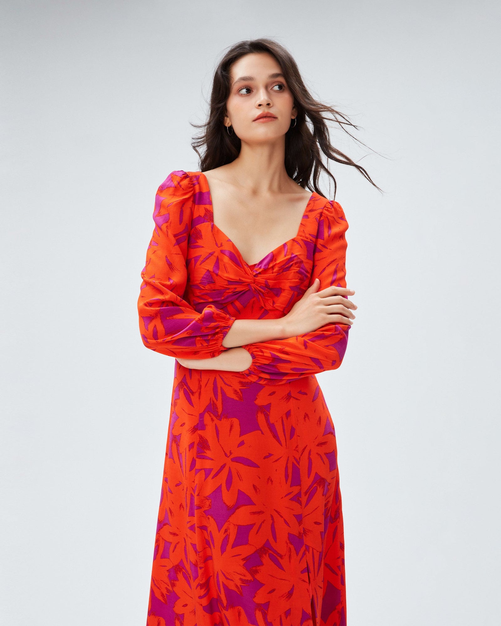 dvf evie dress in brushed petals orange