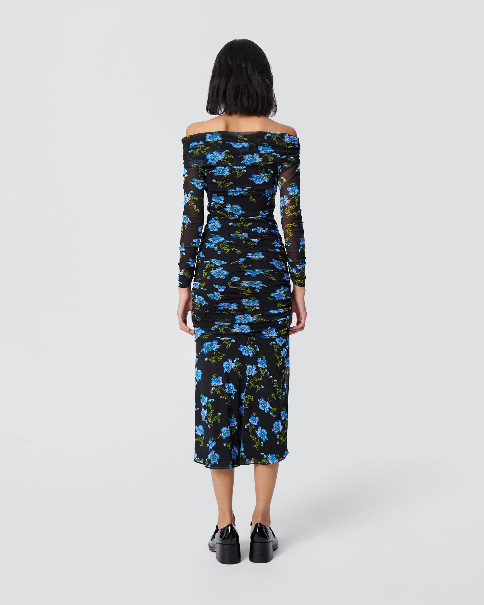 DVF ganesa ruched dress in aug floral small black