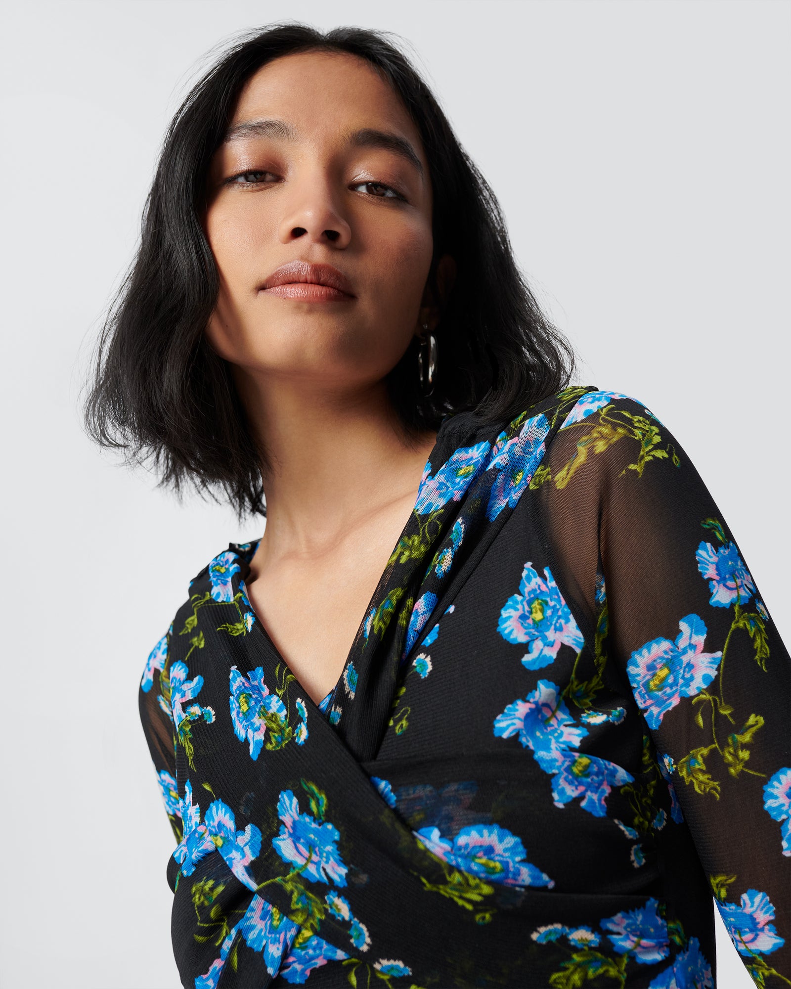 DVF ganesa ruched dress in aug floral small black