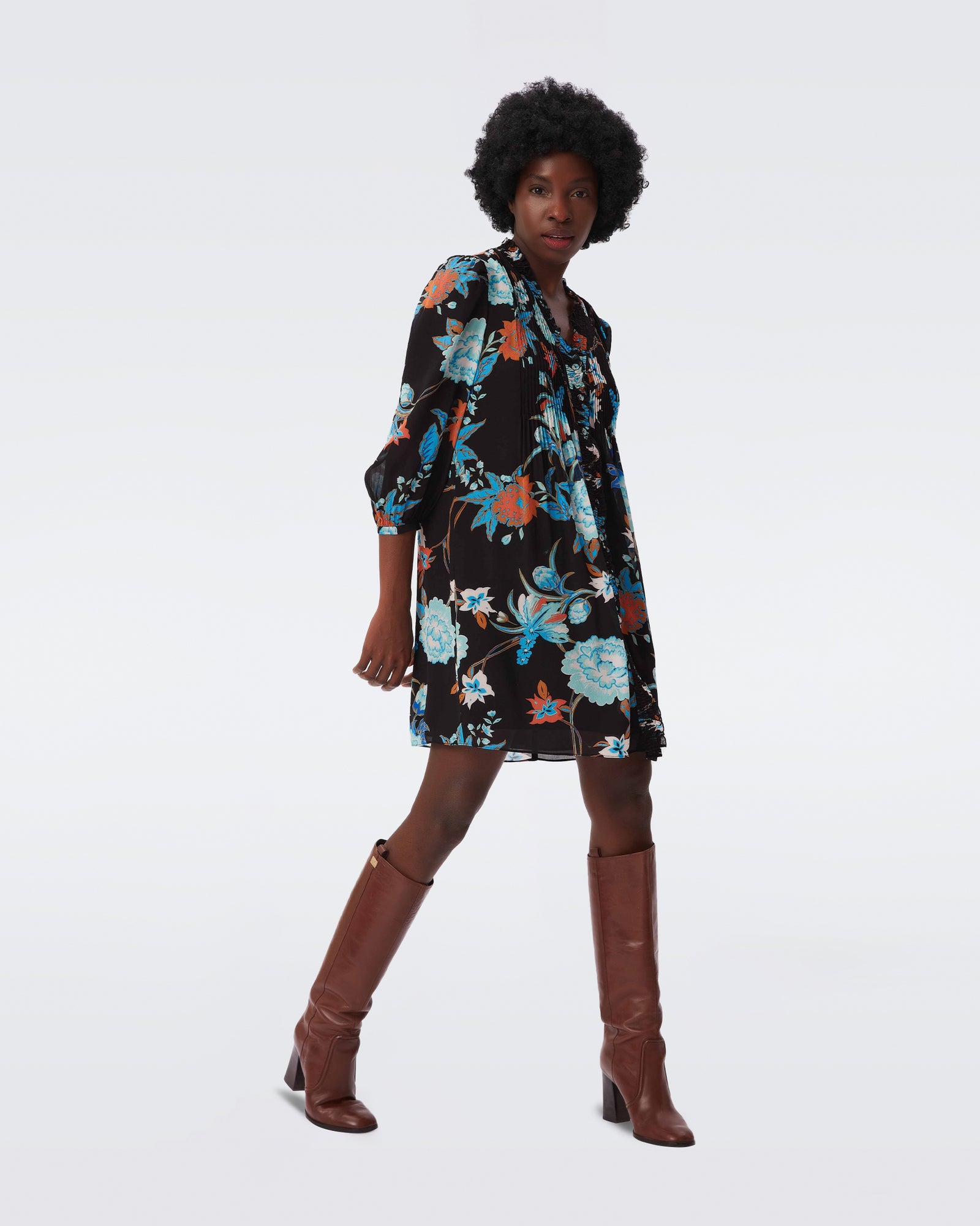 DVF layla dress in october floral large black