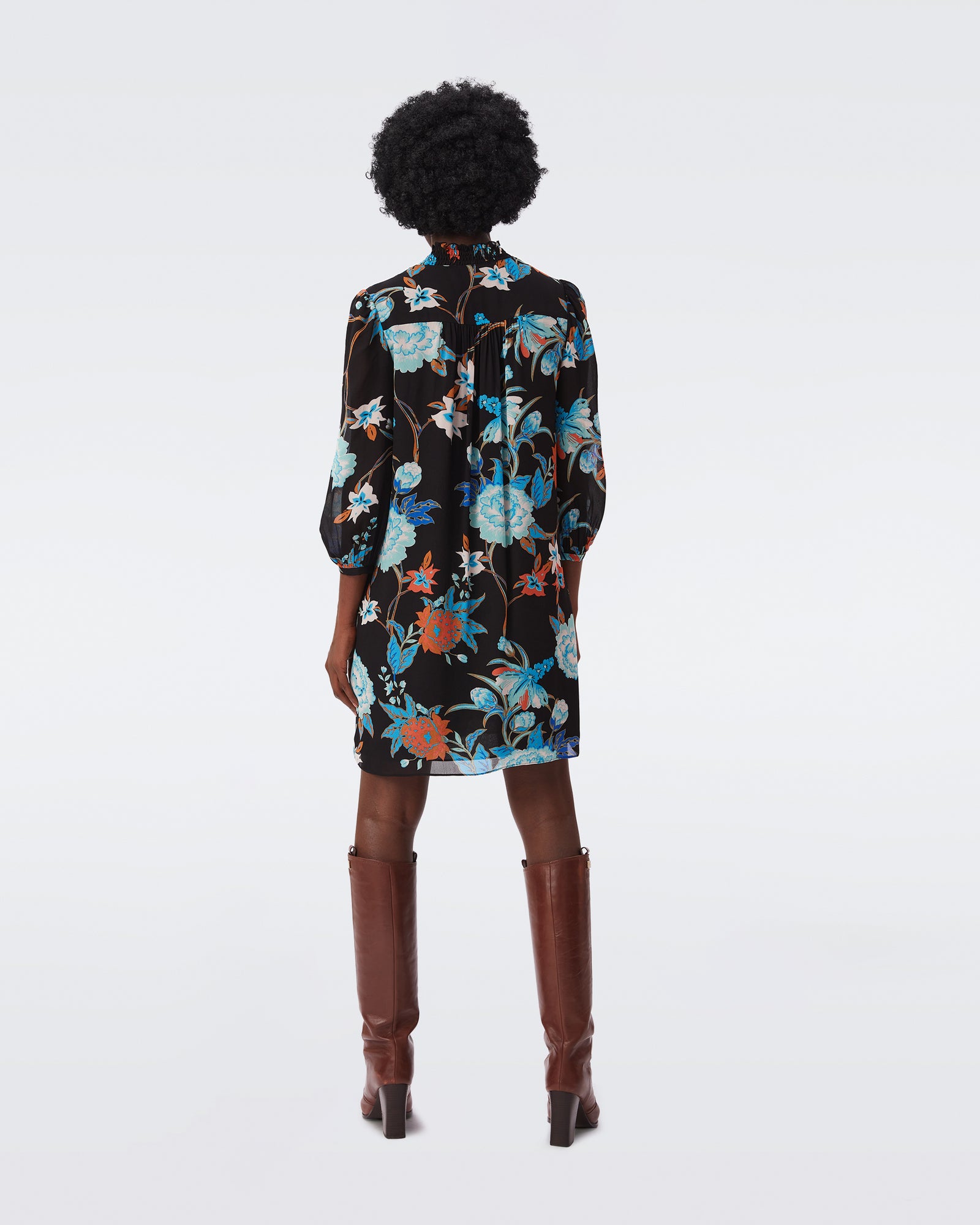 DVF layla dress in october floral large black