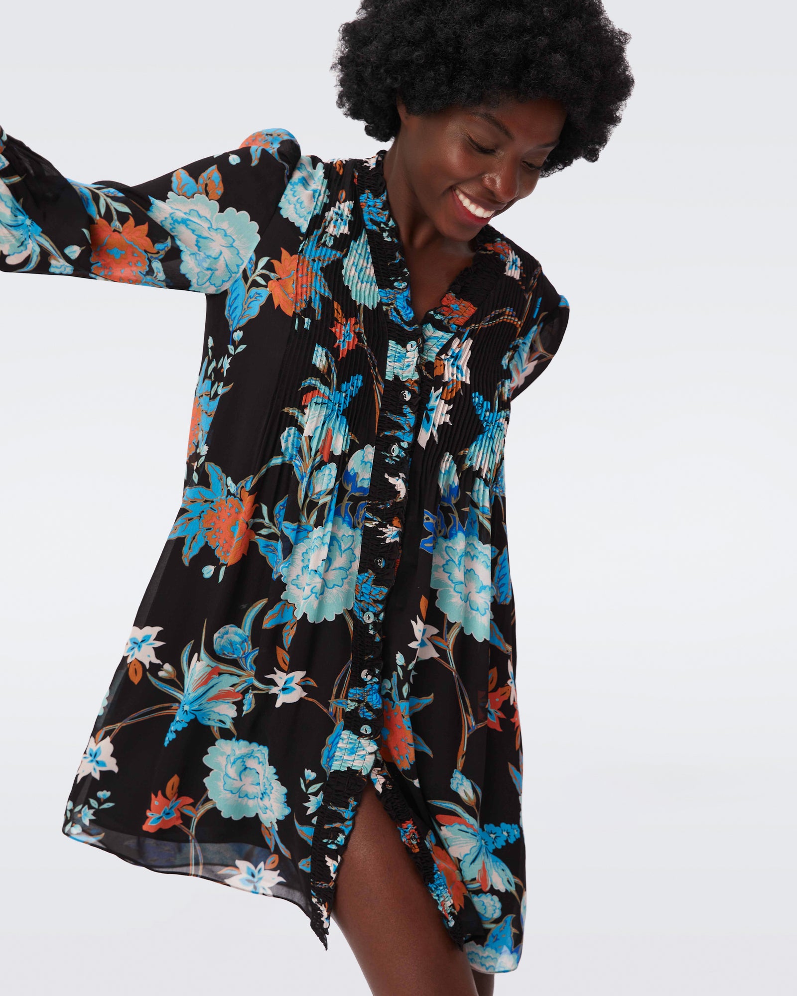 DVF layla dress in october floral large black