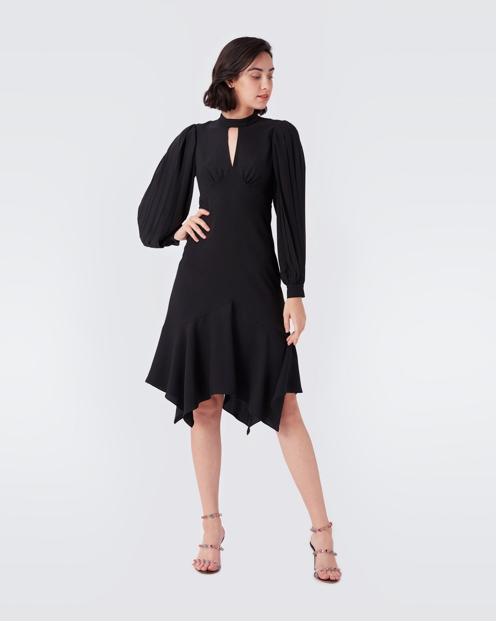 Rivera Balloon Sleeved Crepe Midi Dress