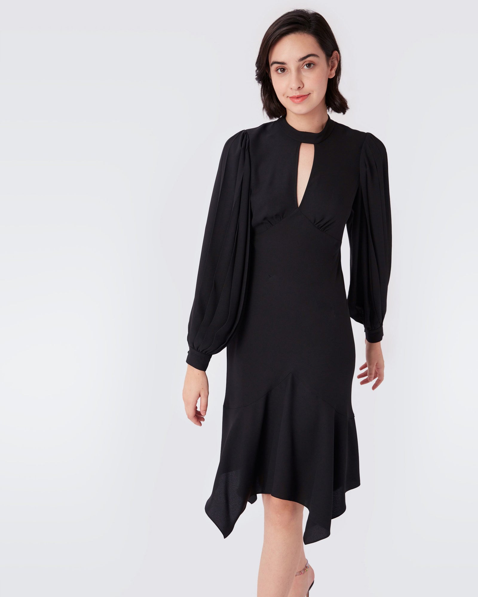 Rivera Balloon Sleeved Crepe Midi Dress