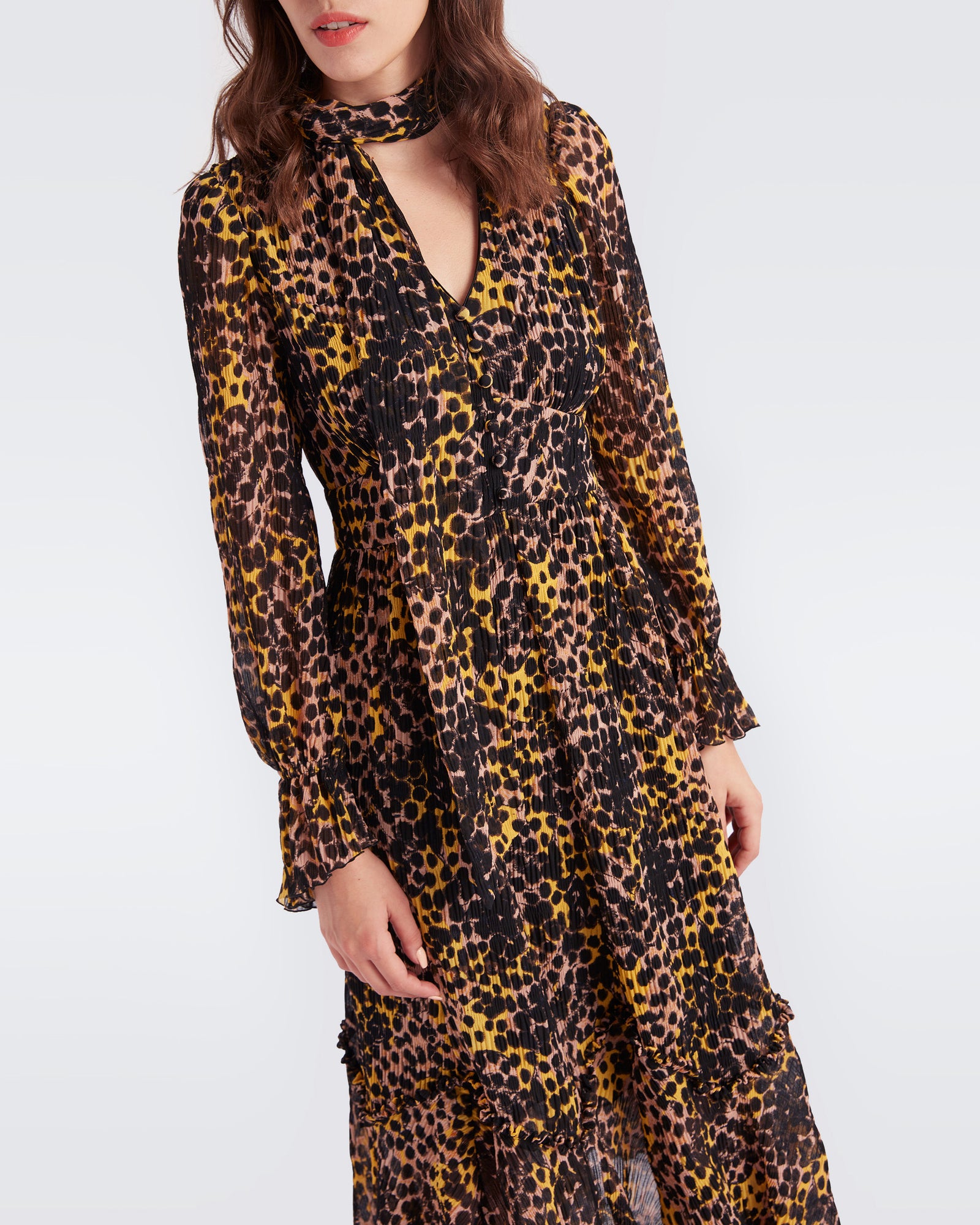 Shazia Ruffled Chiffon Midi Dress