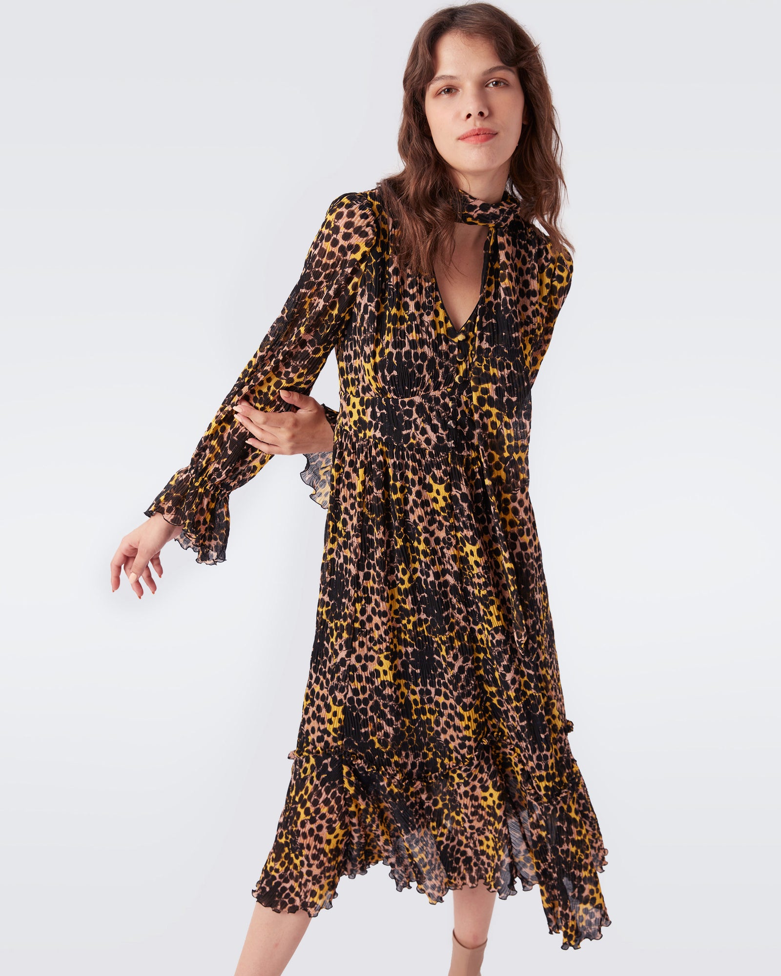 Shazia Ruffled Chiffon Midi Dress