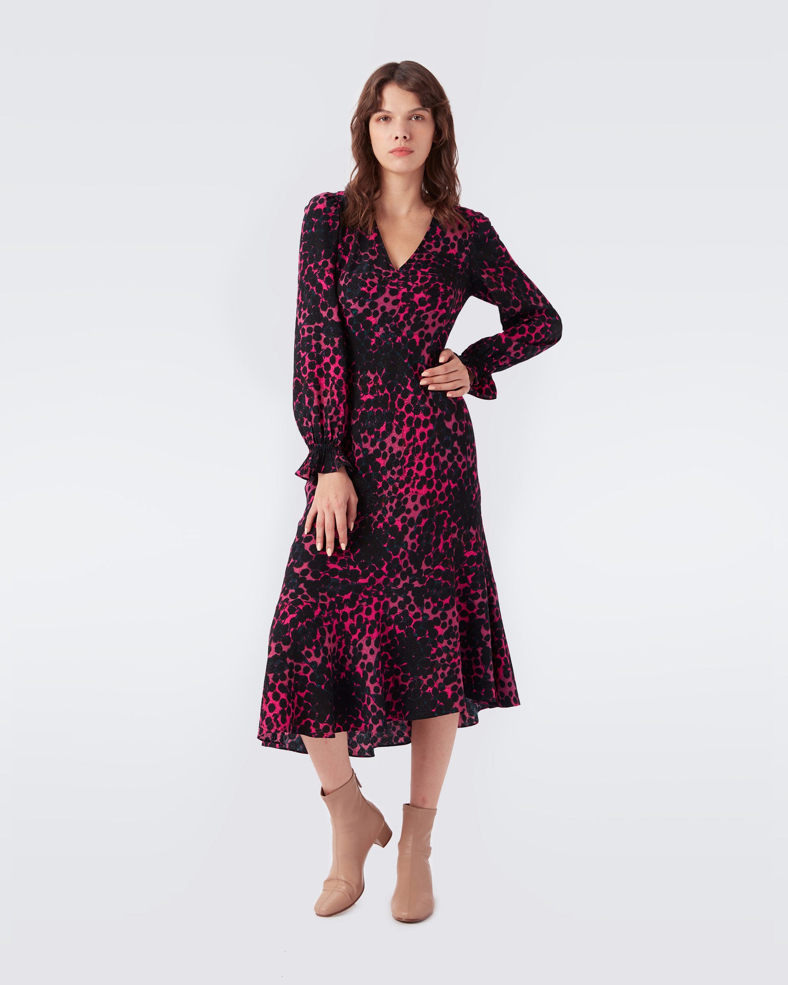 Manal Crepe Jacquard Asymmetrical Midi Dress