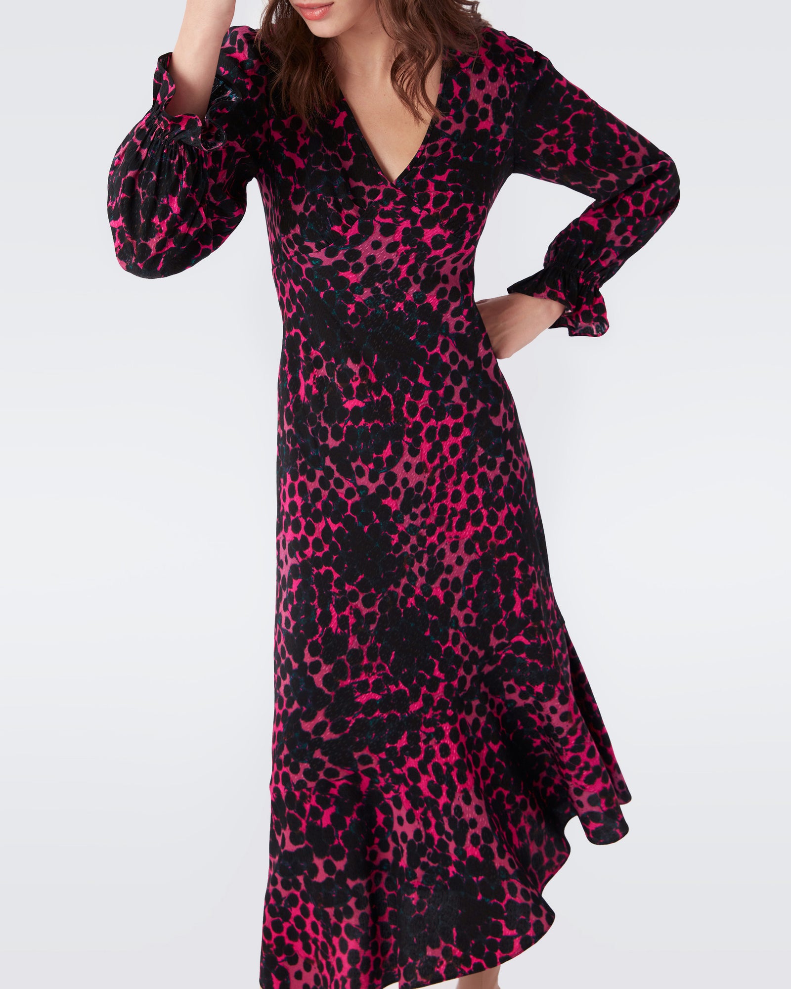 Manal Crepe Jacquard Asymmetrical Midi Dress