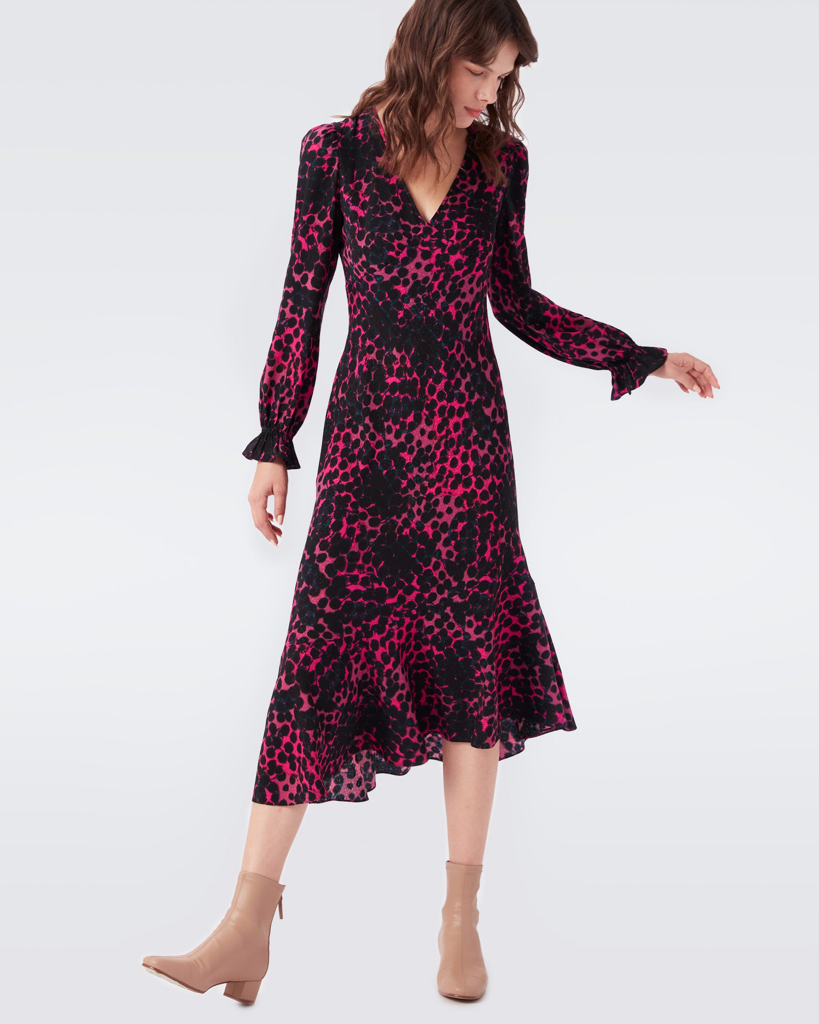 Manal Crepe Jacquard Asymmetrical Midi Dress