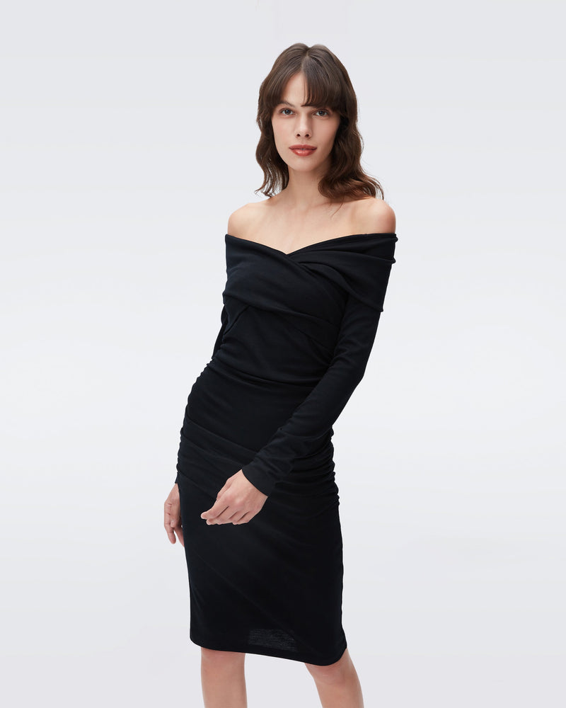 DVF minx wool jersey dress in black