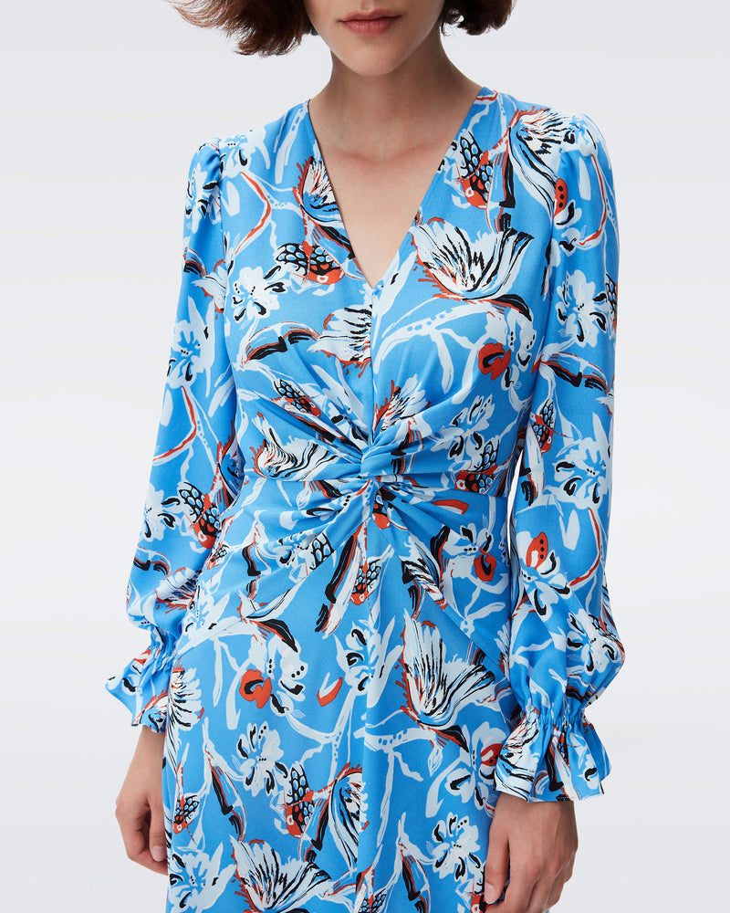 DVF anaba dress in butterfly floral pure blue