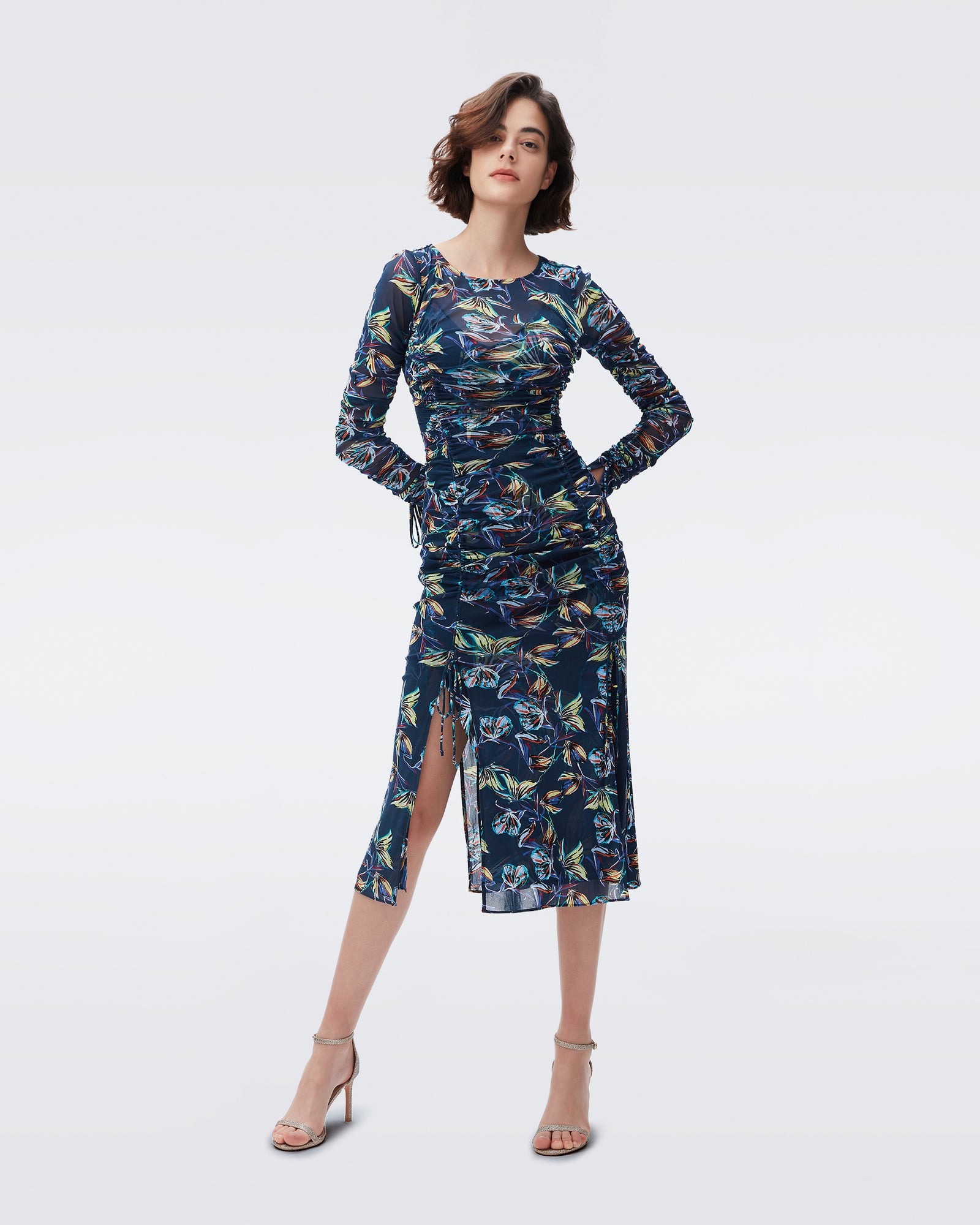 DVF corinne dress in abstract butterfly small perfect navy