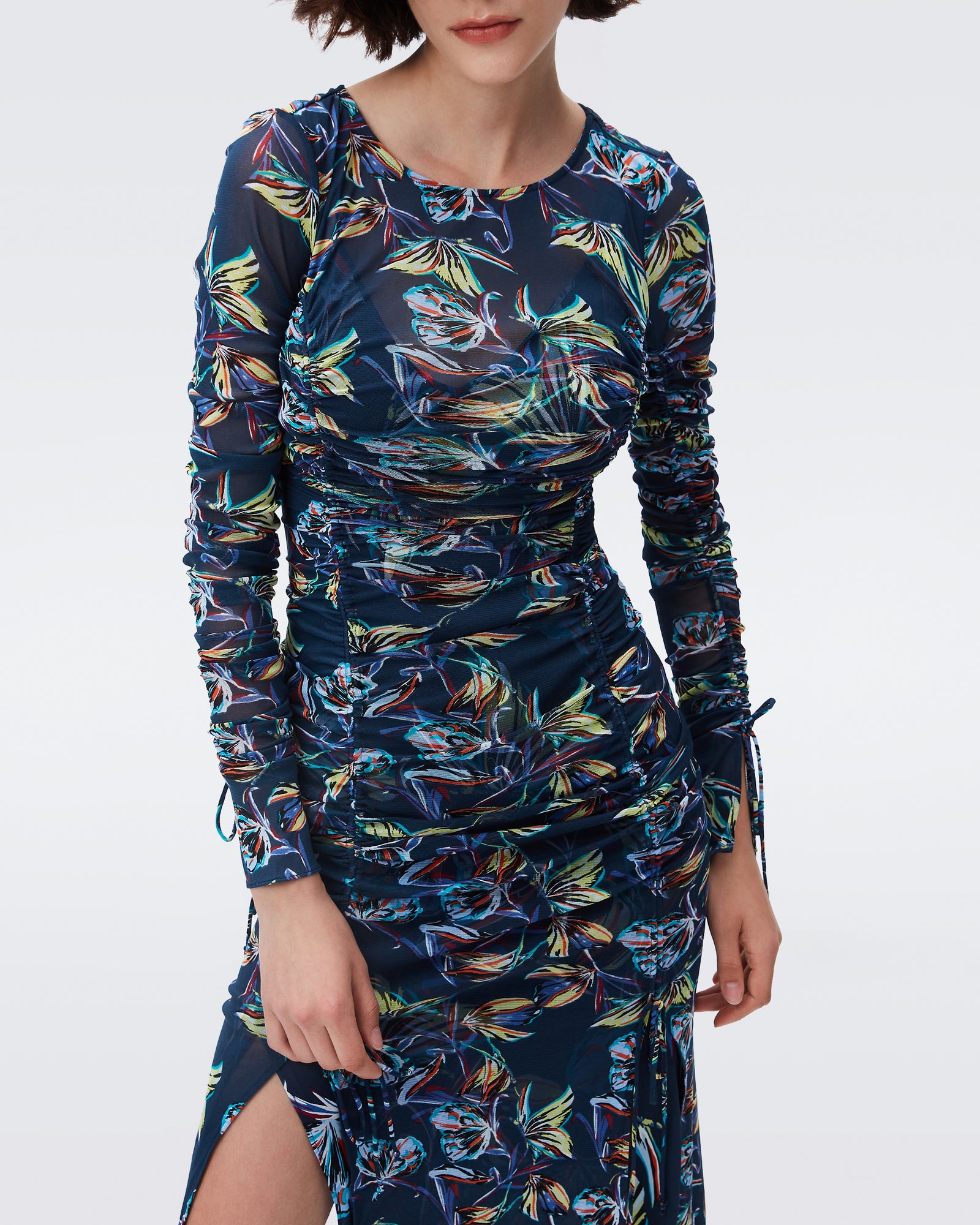 DVF corinne dress in abstract butterfly small perfect navy