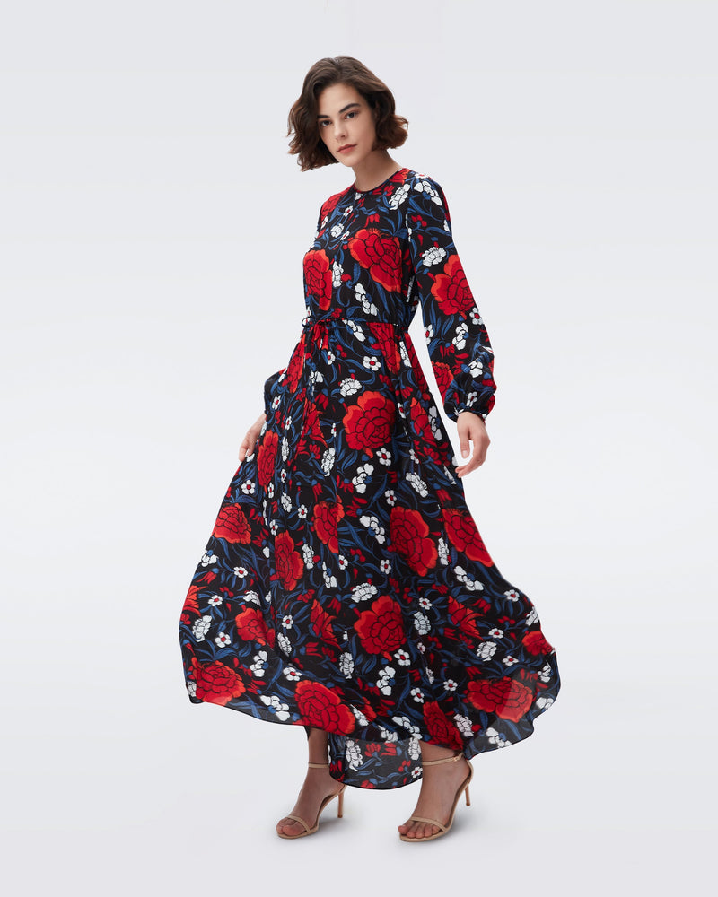 DVF sydney maxi dress in passion floral medium forbidden fruit