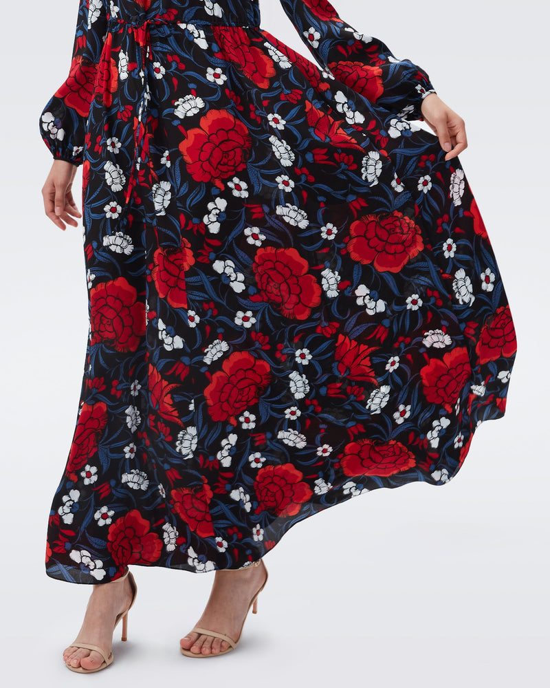 DVF sydney maxi dress in passion floral medium forbidden fruit