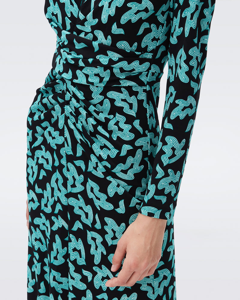 DVF timmy midi dress in surreal leaves emerald