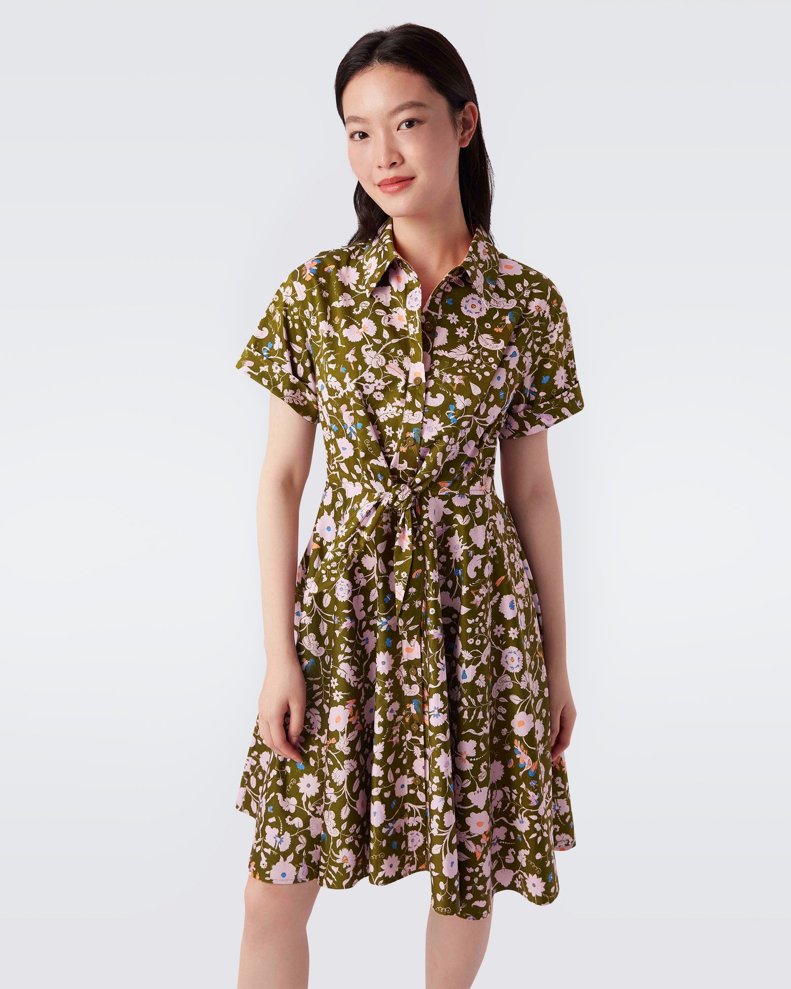 Albus Short-Sleeved Mini Dress In Military Green Fortuna