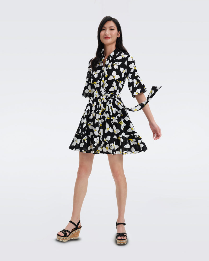 DVF Beata Cotton Mini Dress in Huge Graphic Flower Black