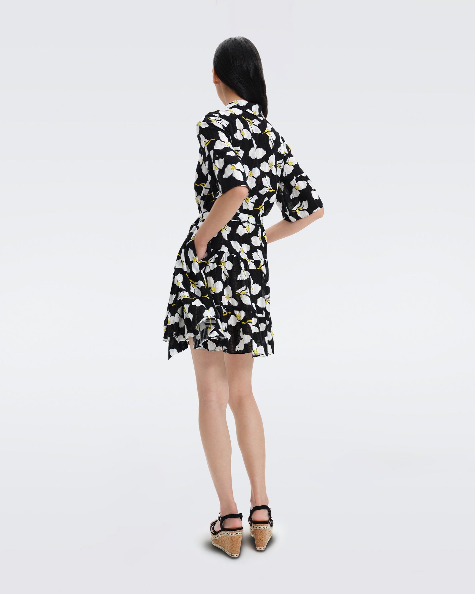 DVF Beata Cotton Mini Dress in Huge Graphic Flower Black