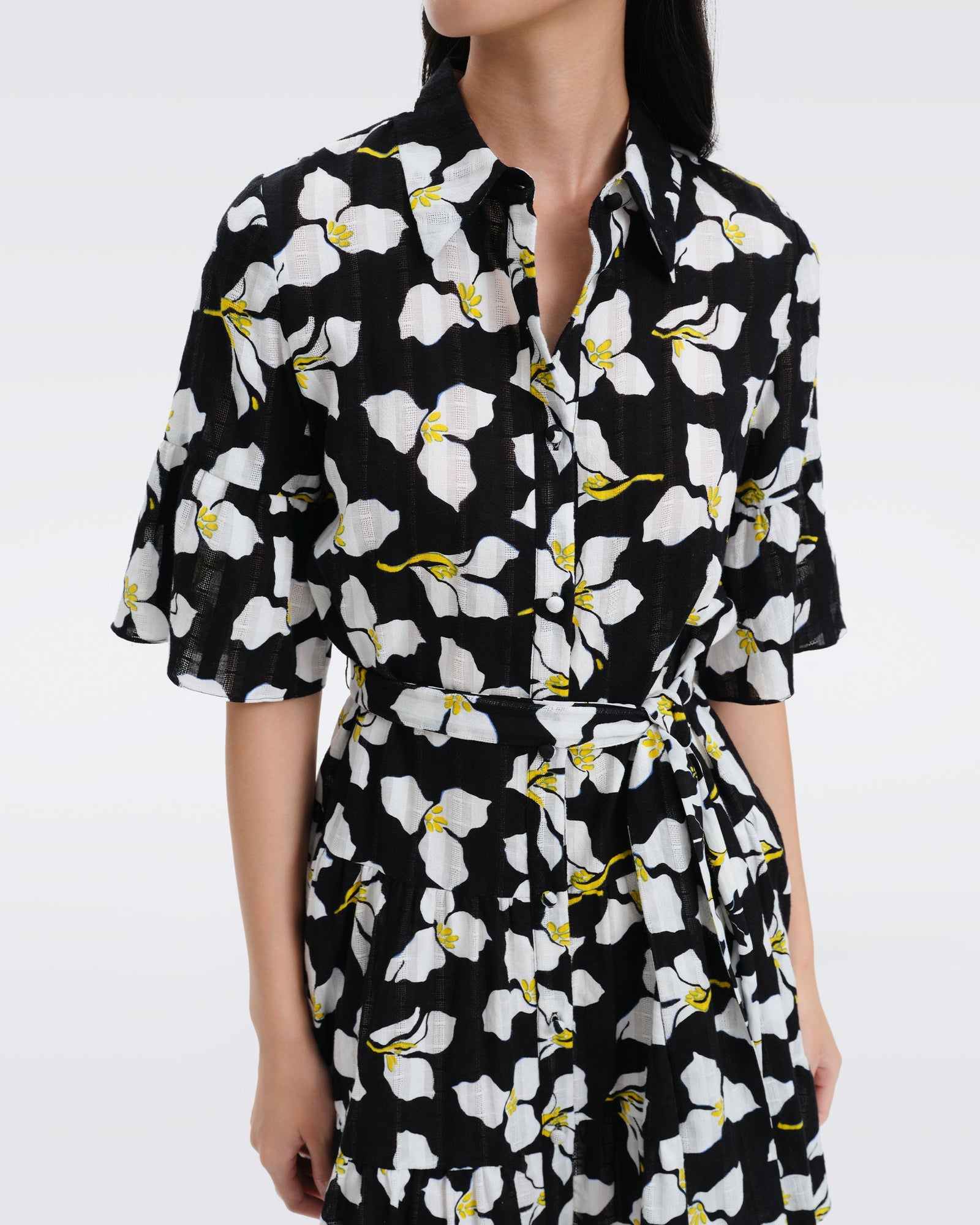DVF Beata Cotton Mini Dress in Huge Graphic Flower Black