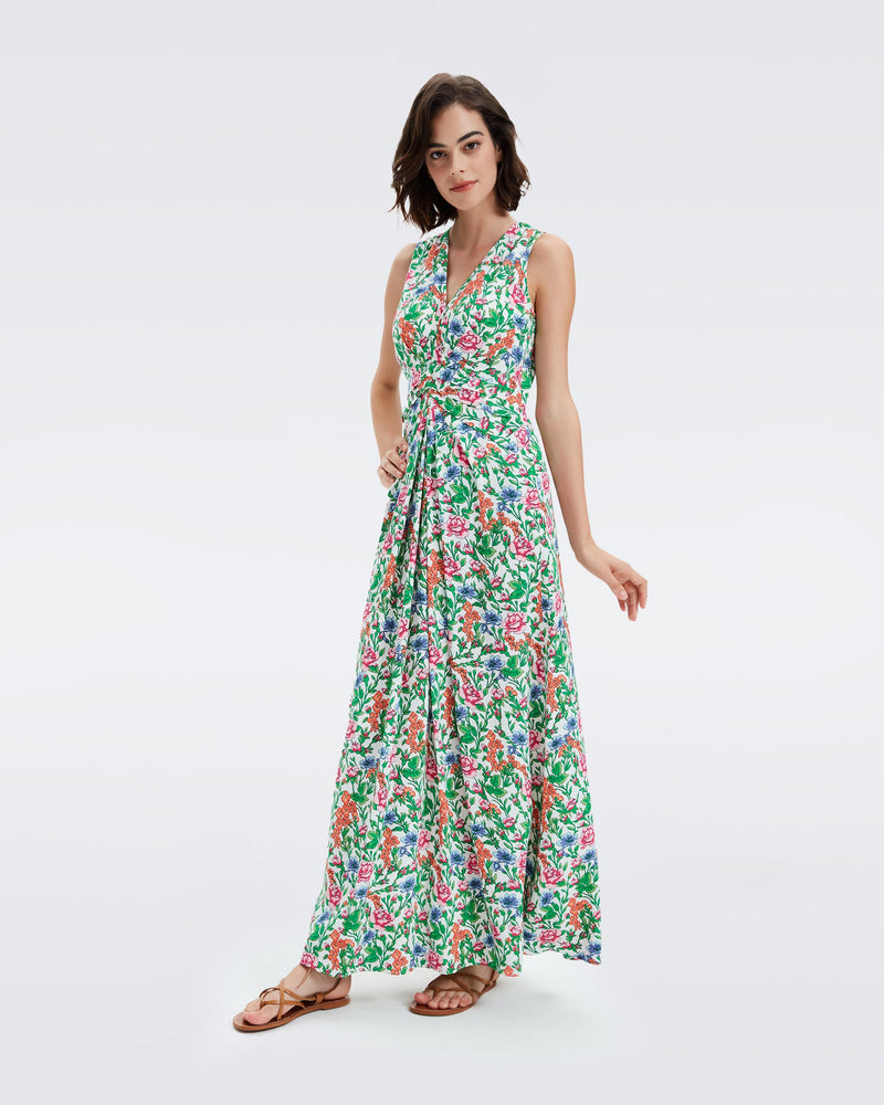 DVF Ace Sleeveless Crepe Maxi Dress in Vintage Floral Ivory
