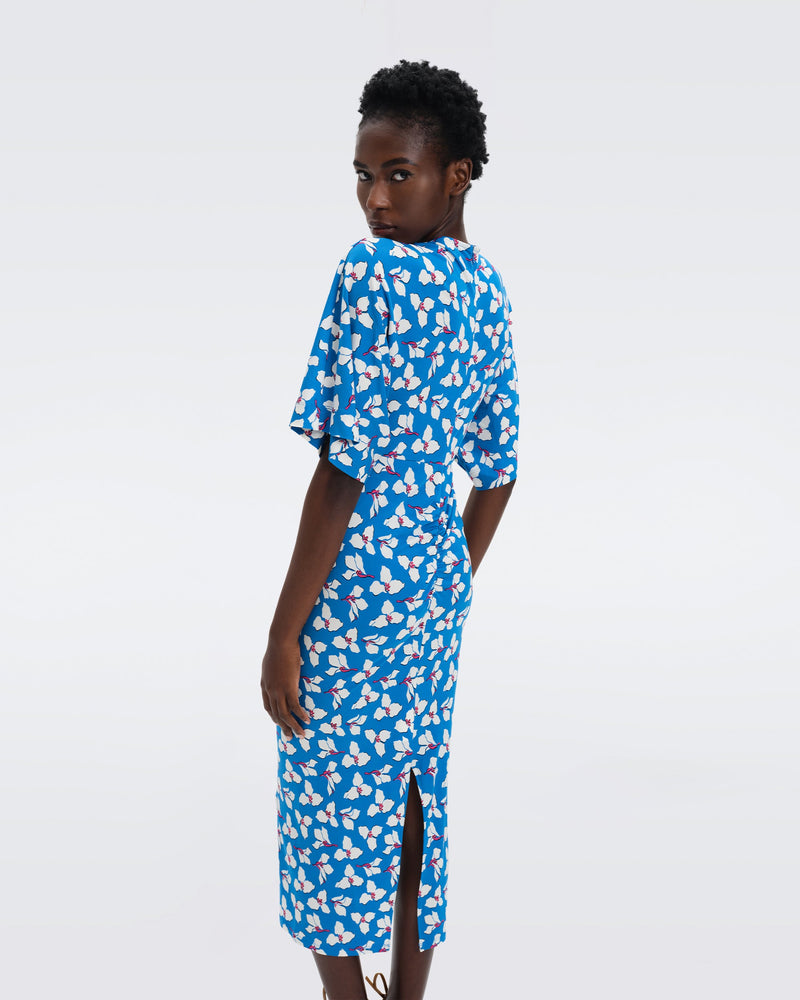 DVF Valerie Matte Jersey Maxi Dress  in Graphic Flower Signature Blue