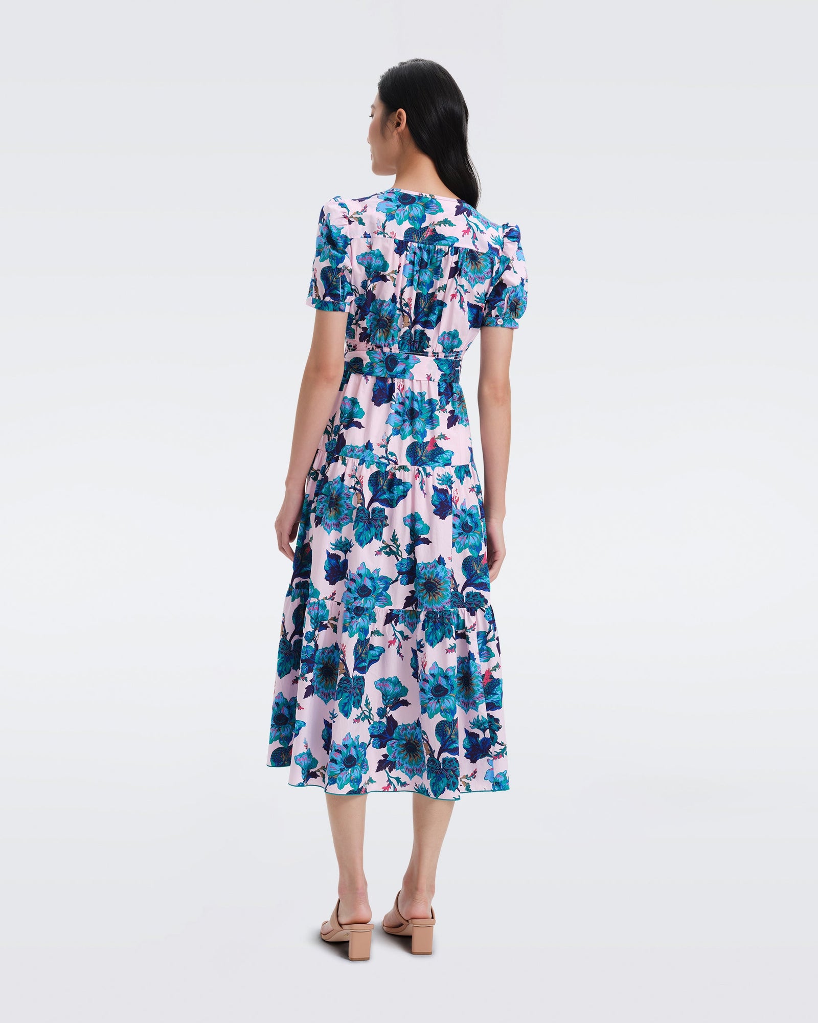 DVF frankie cotton poplin maxi dress in huge astrantia goddess turquoise
