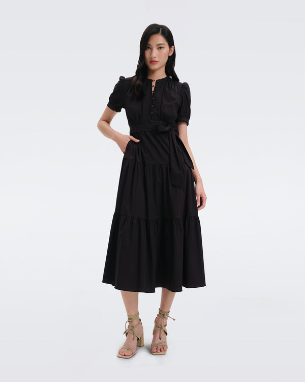 DVF Frankie Cotton Maxi Dress in Black