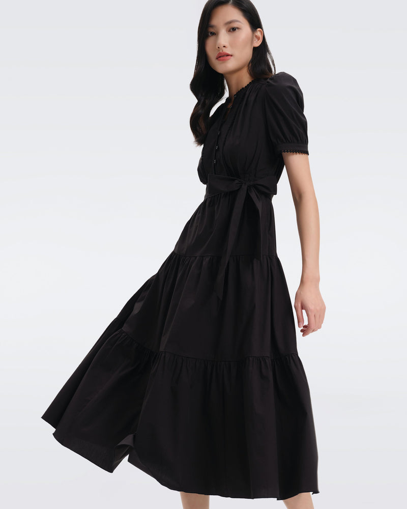 DVF Frankie Cotton Maxi Dress in Black