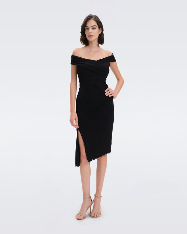 DVF Lovinia Mesh Knee-Length Dress in Black