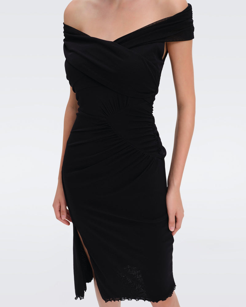 DVF Lovinia Mesh Knee-Length Dress in Black