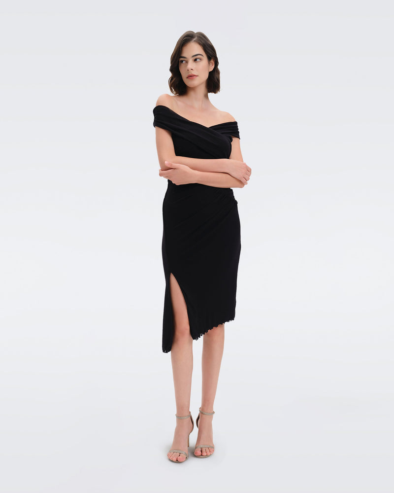 DVF Lovinia Mesh Knee-Length Dress in Black